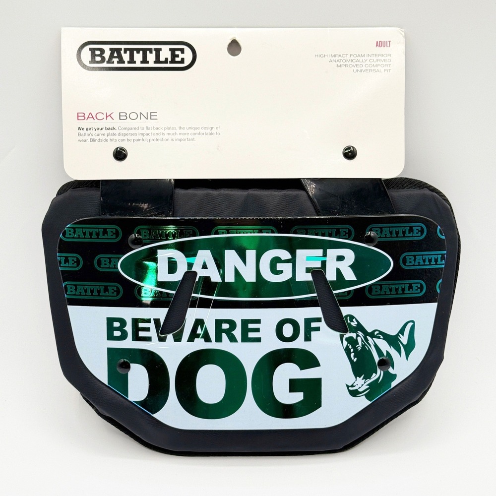 Battle Adult Back‎ Plate Pad "Danger Beware Of Dog" Green/Blue NEW